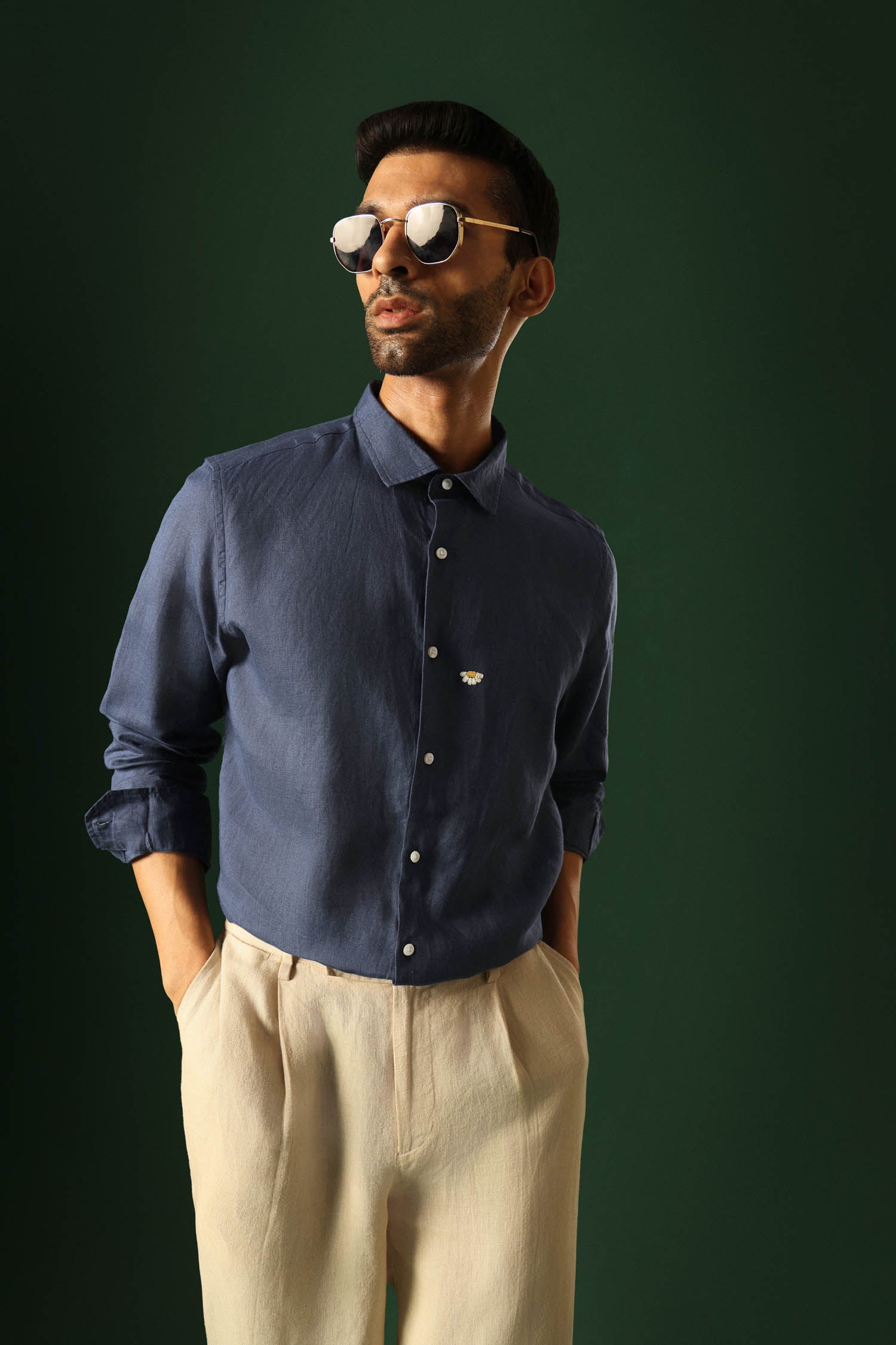 Daisy Irish Linen Shirt - Navy
