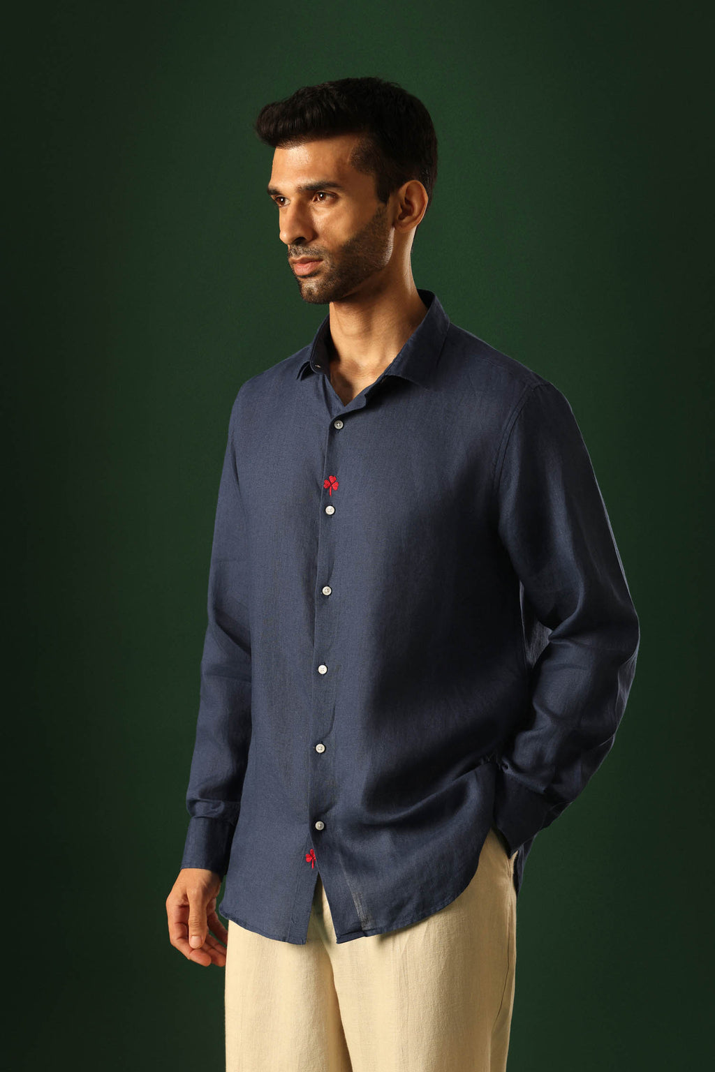 Leaf Irish Linen Shirt - Navy