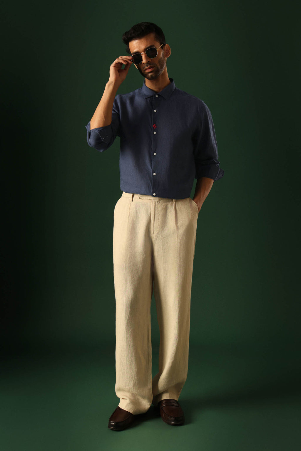 Leaf Irish Linen Shirt - Navy