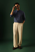 Leaf Irish Linen Shirt - Navy