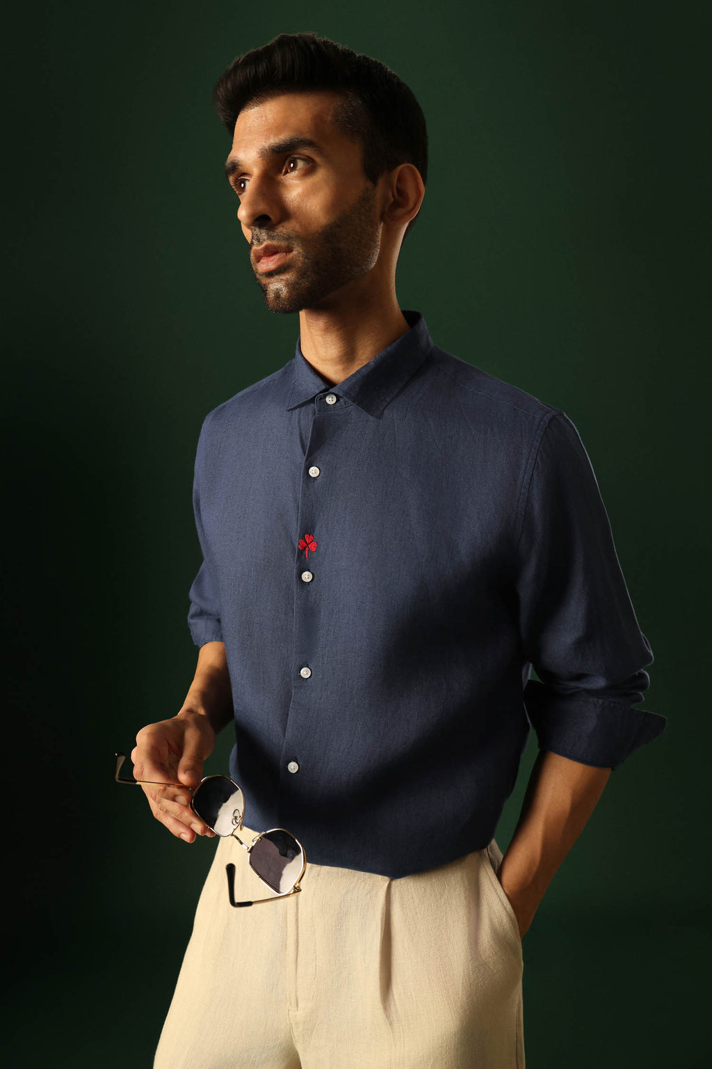 Leaf Irish Linen Shirt - Navy