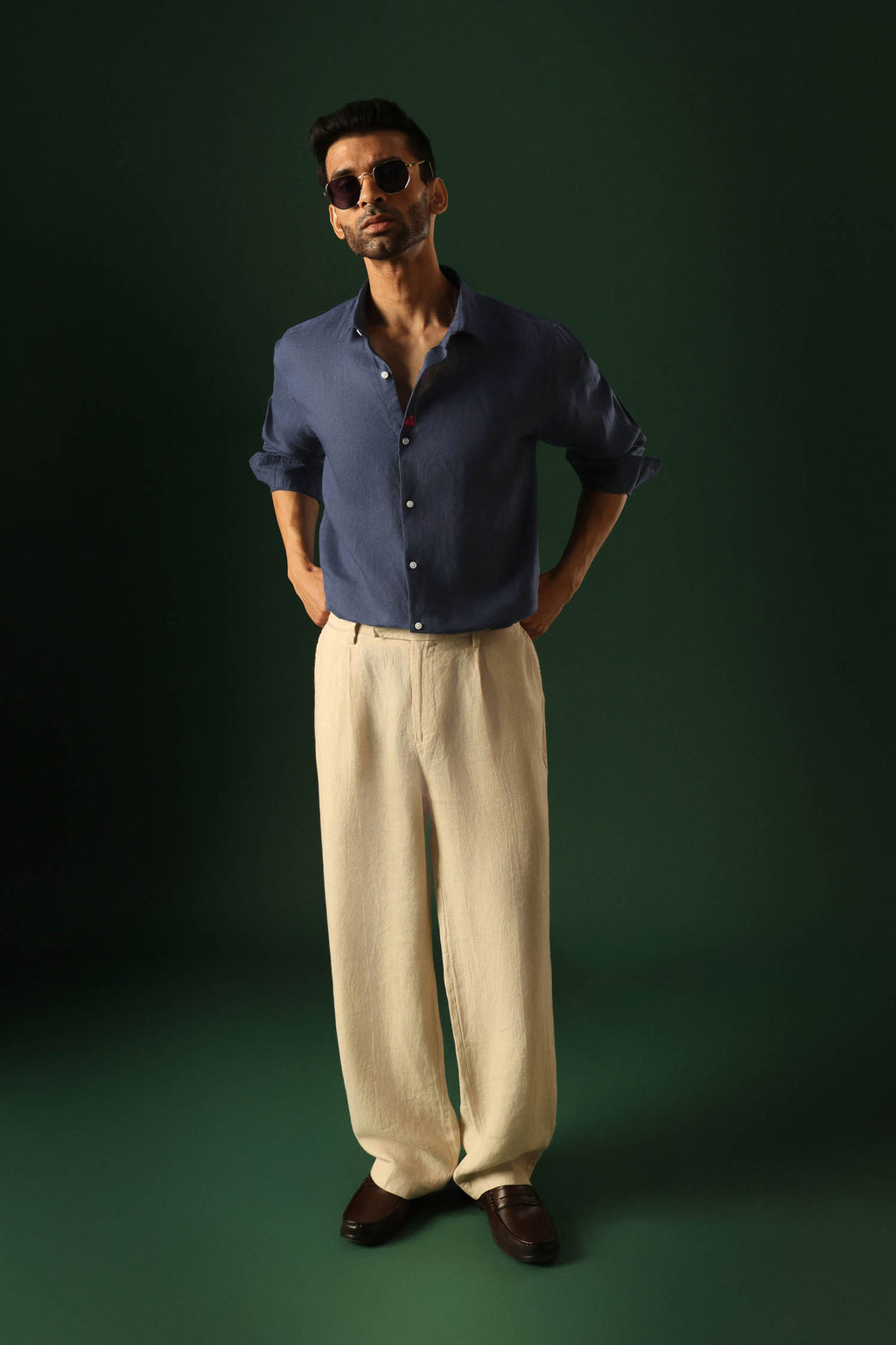 Leaf Irish Linen Shirt - Navy