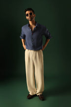 Leaf Irish Linen Shirt - Navy