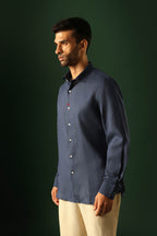 Lady Bug Hand Embroidered Irish Linen Shirt - Navy