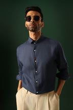 Lady Bug Hand Embroidered Irish Linen Shirt - Navy