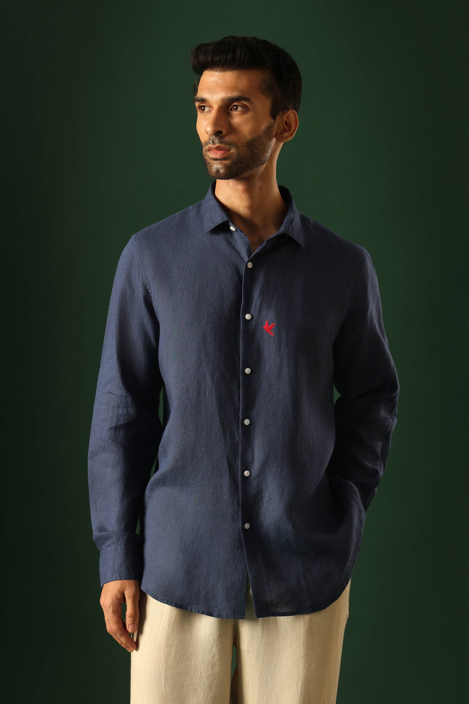 Bird Irish Linen Shirt - Navy