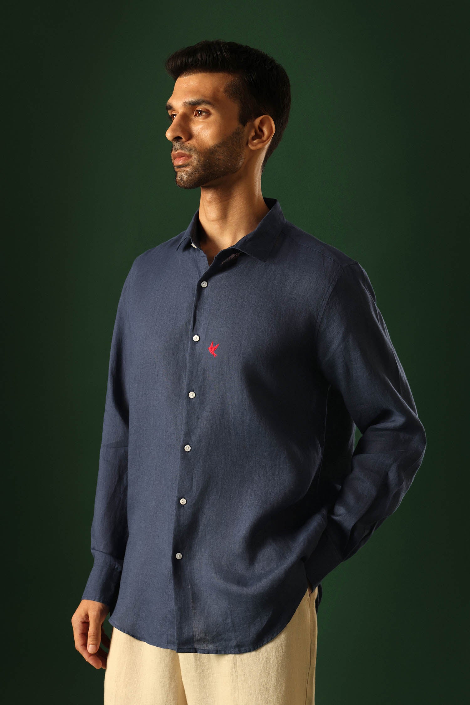 Bird Irish Linen Shirt - Navy