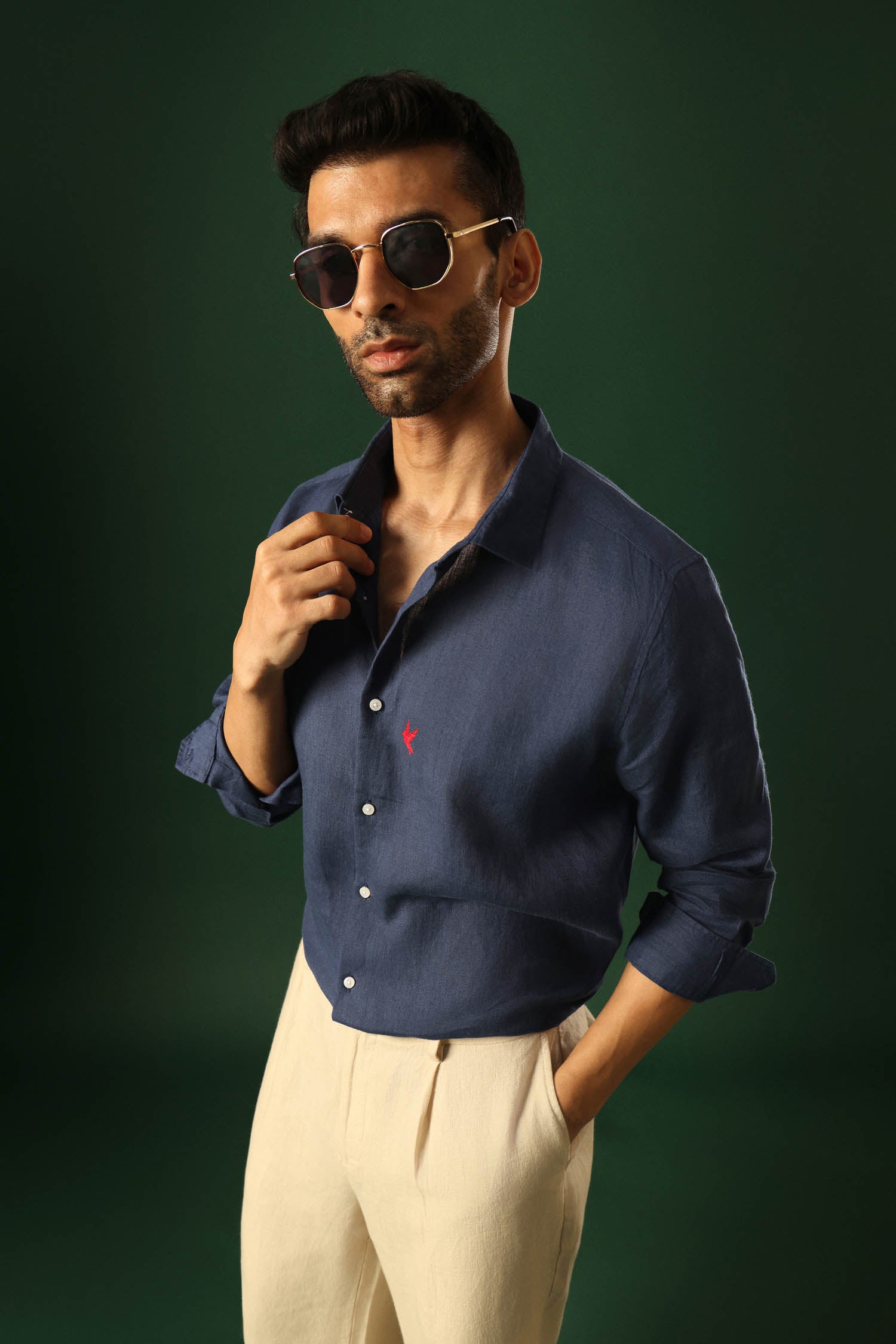 Bird Irish Linen Shirt - Navy