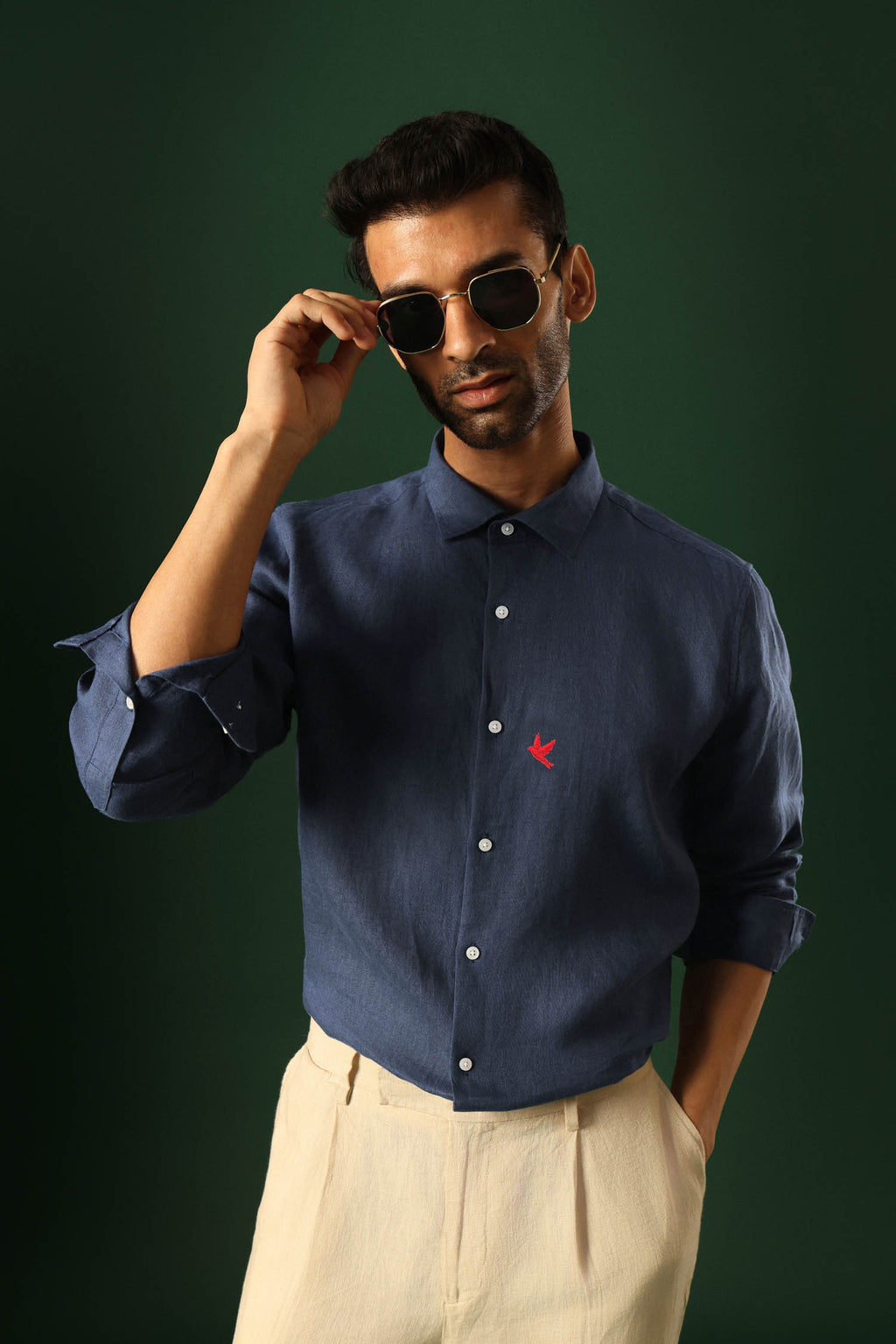 Bird Irish Linen Shirt - Navy