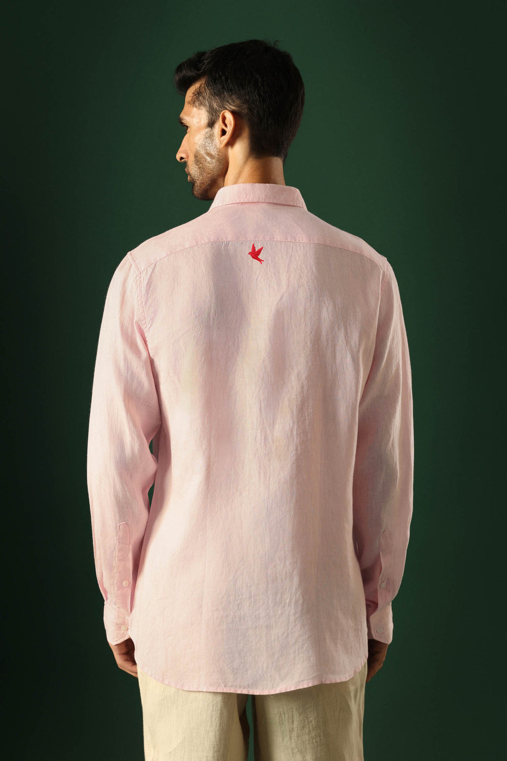 Bird Irish Linen Shirt - Pink