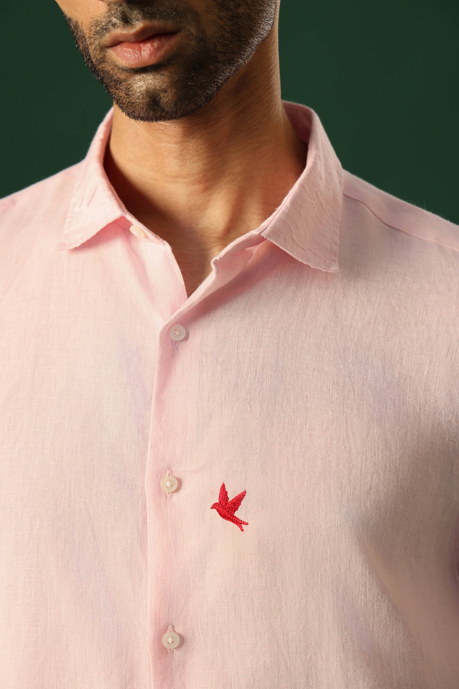 Bird Irish Linen Shirt - Pink