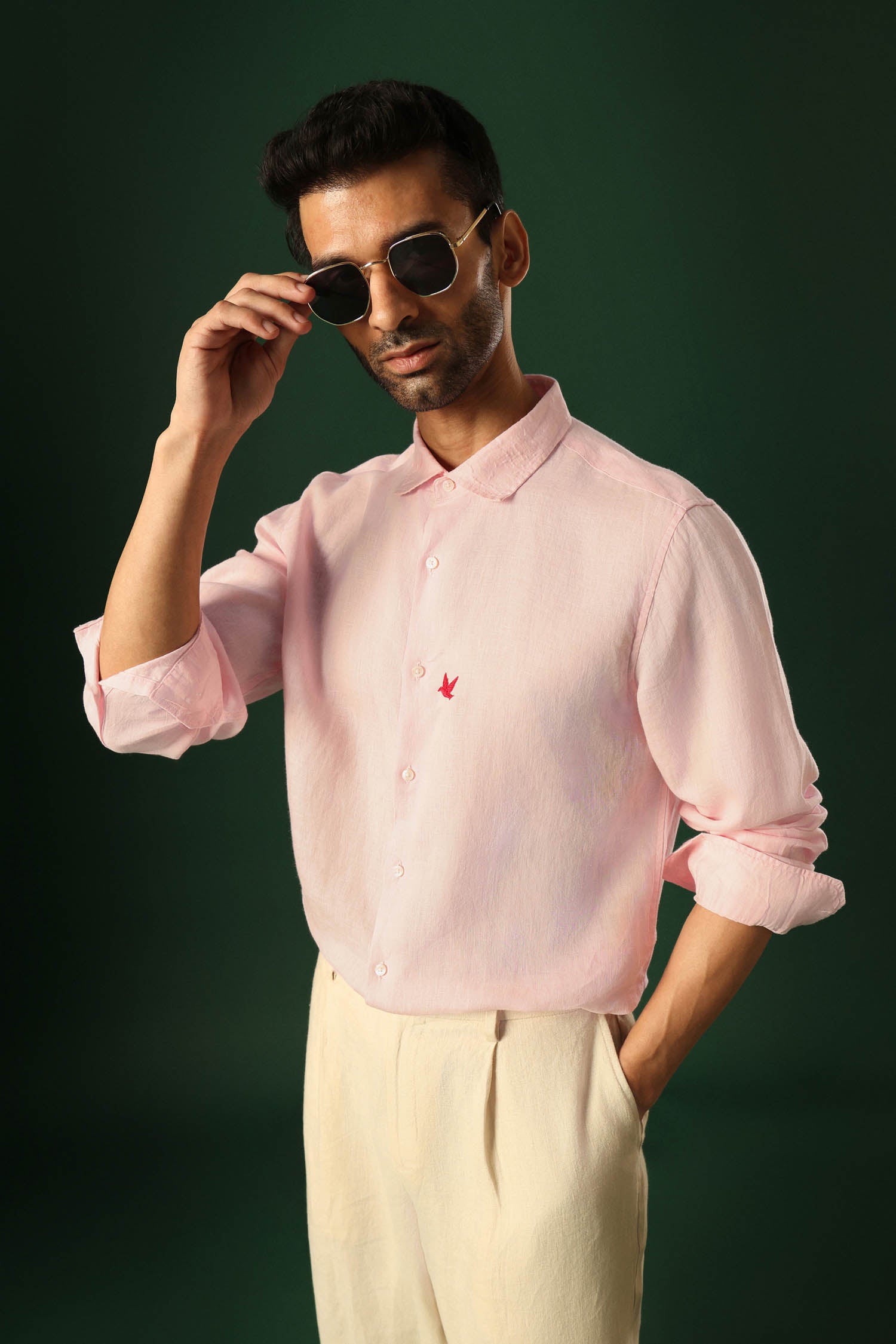 Bird Irish Linen Shirt - Pink