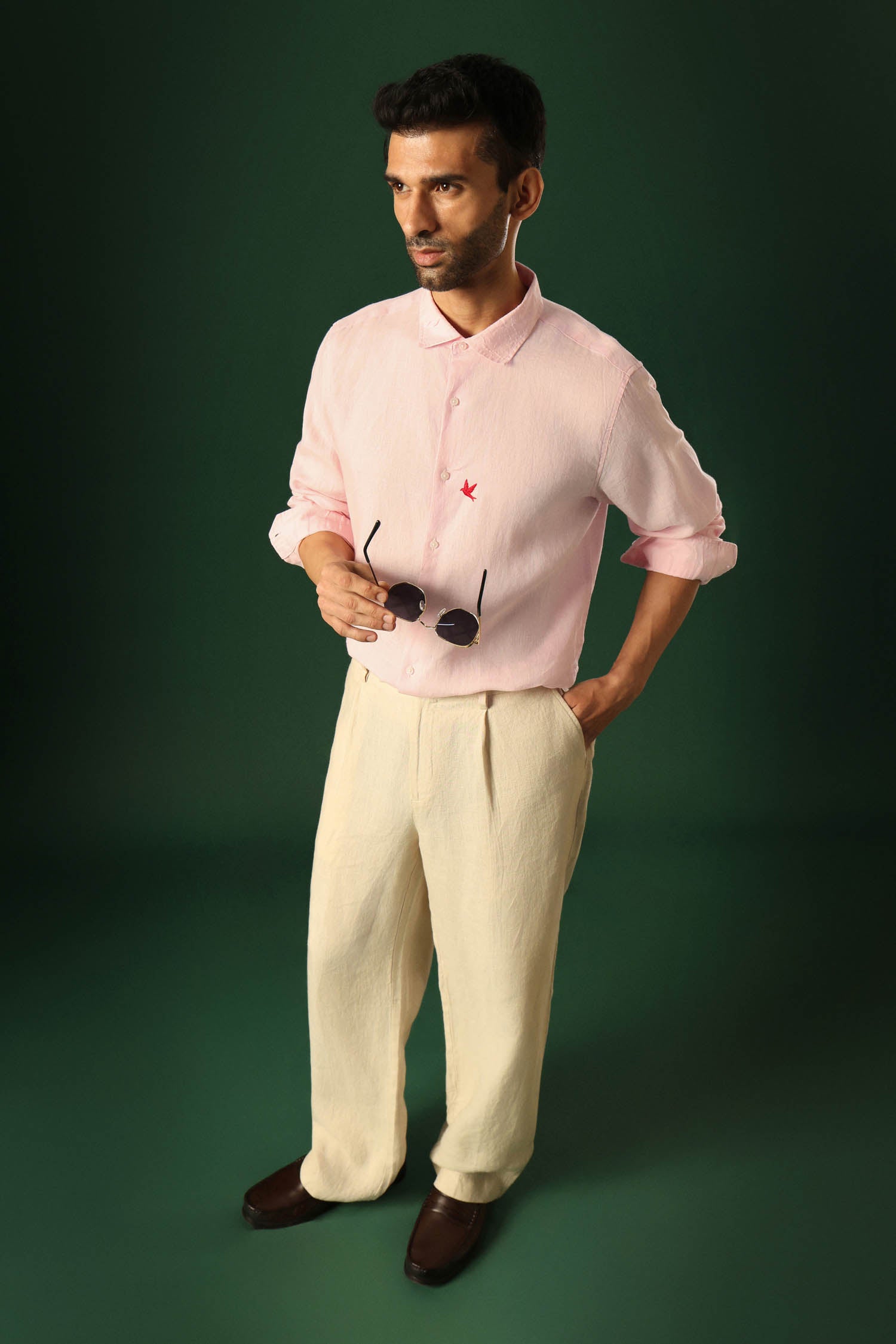 Bird Irish Linen Shirt - Pink