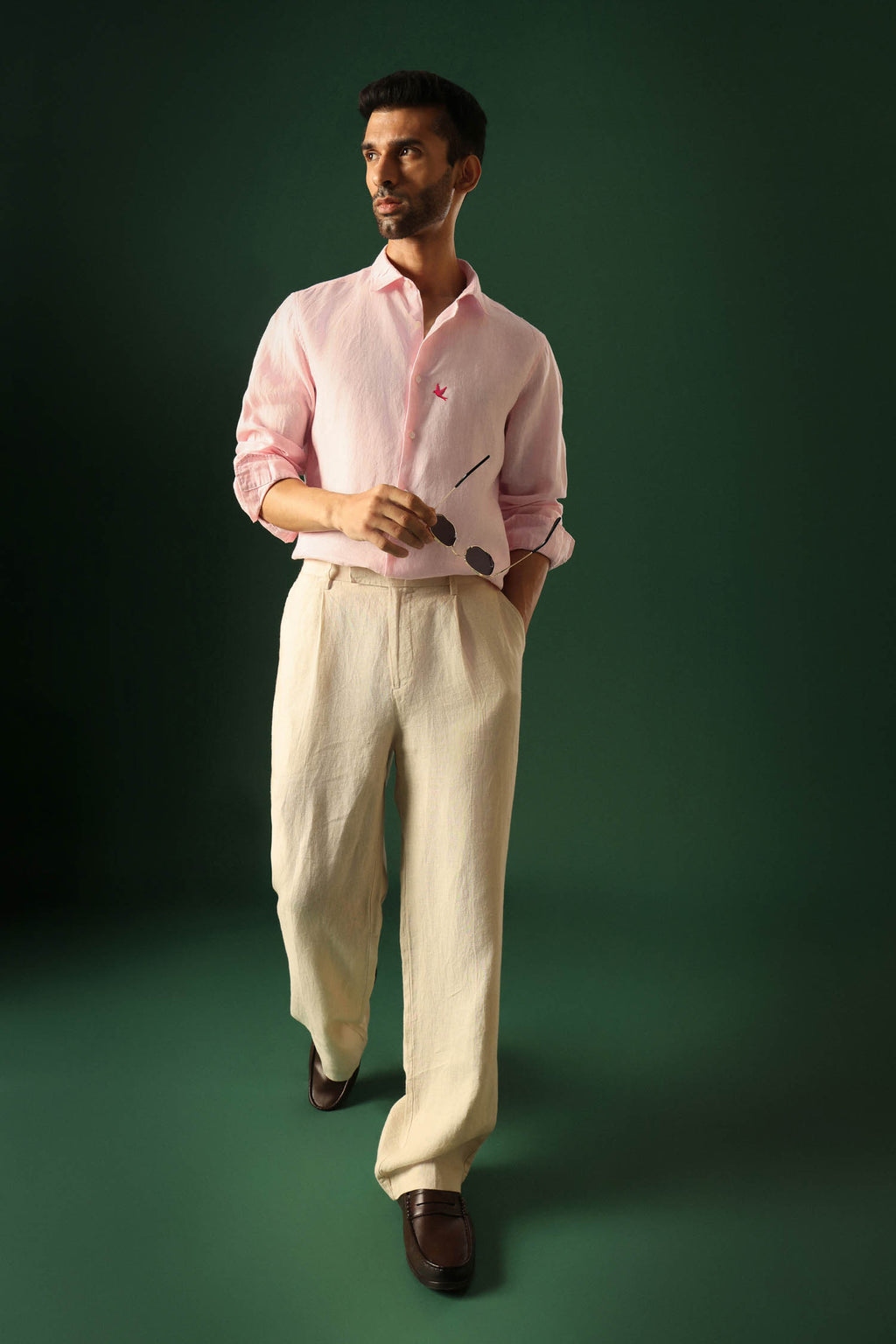 Bird Irish Linen Shirt - Pink
