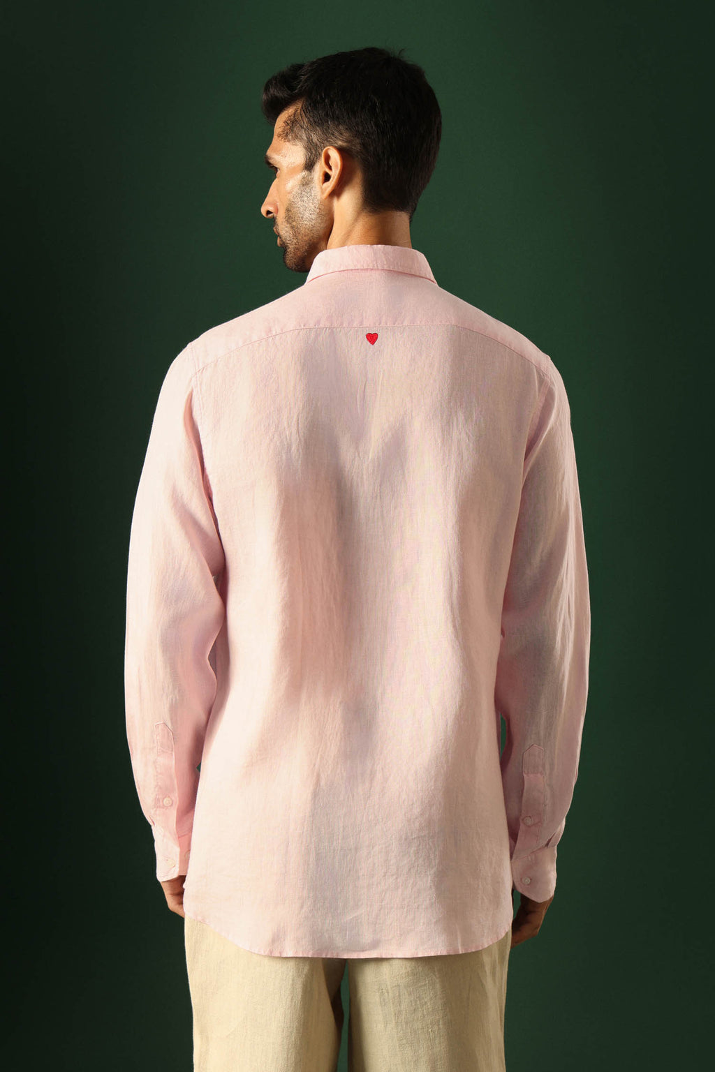 Heart Hand Embroidered Irish Linen Shirt - Pink