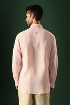 Heart Hand Embroidered Irish Linen Shirt - Pink