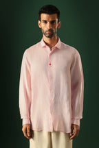 Heart Hand Embroidered Irish Linen Shirt - Pink