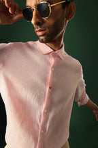 Heart Hand Embroidered Irish Linen Shirt - Pink