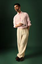 Heart Hand Embroidered Irish Linen Shirt - Pink