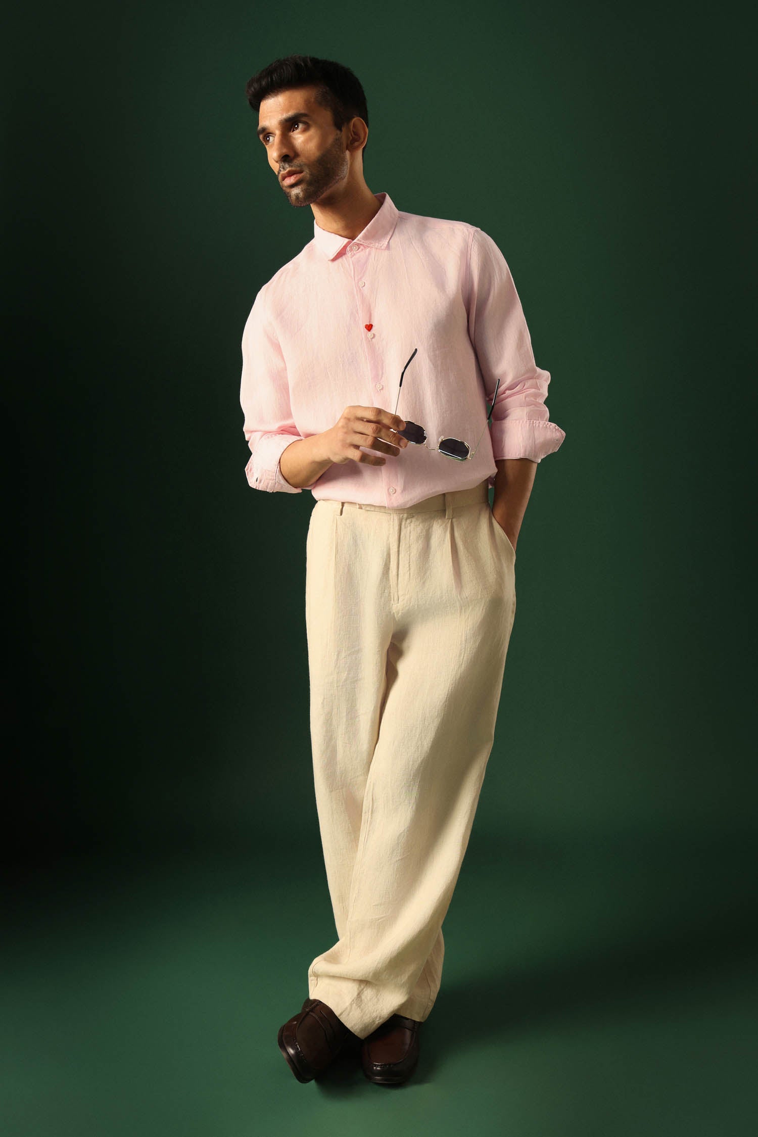 Heart Irish Linen Shirt - Pink