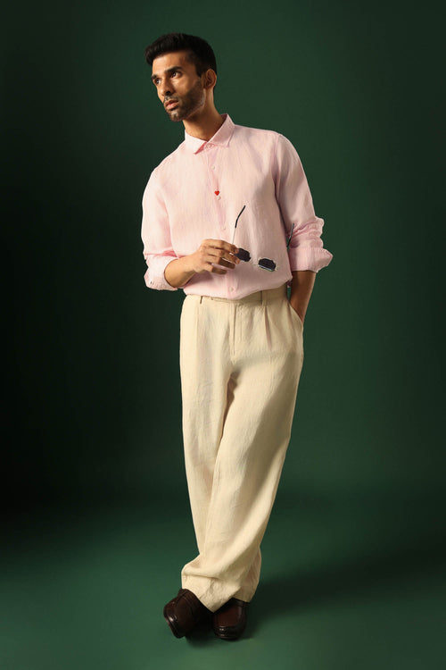 Heart Irish Linen Shirt - Pink