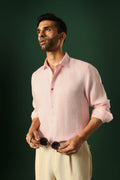 Heart Hand Embroidered Irish Linen Shirt - Pink