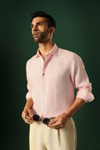 Heart Hand Embroidered Irish Linen Shirt - Pink