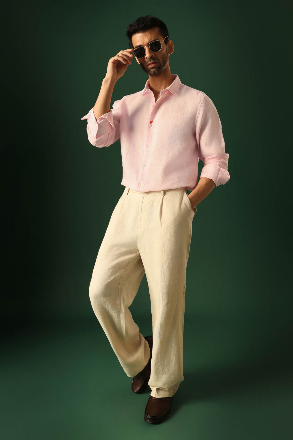 Heart Hand Embroidered Irish Linen Shirt - Pink