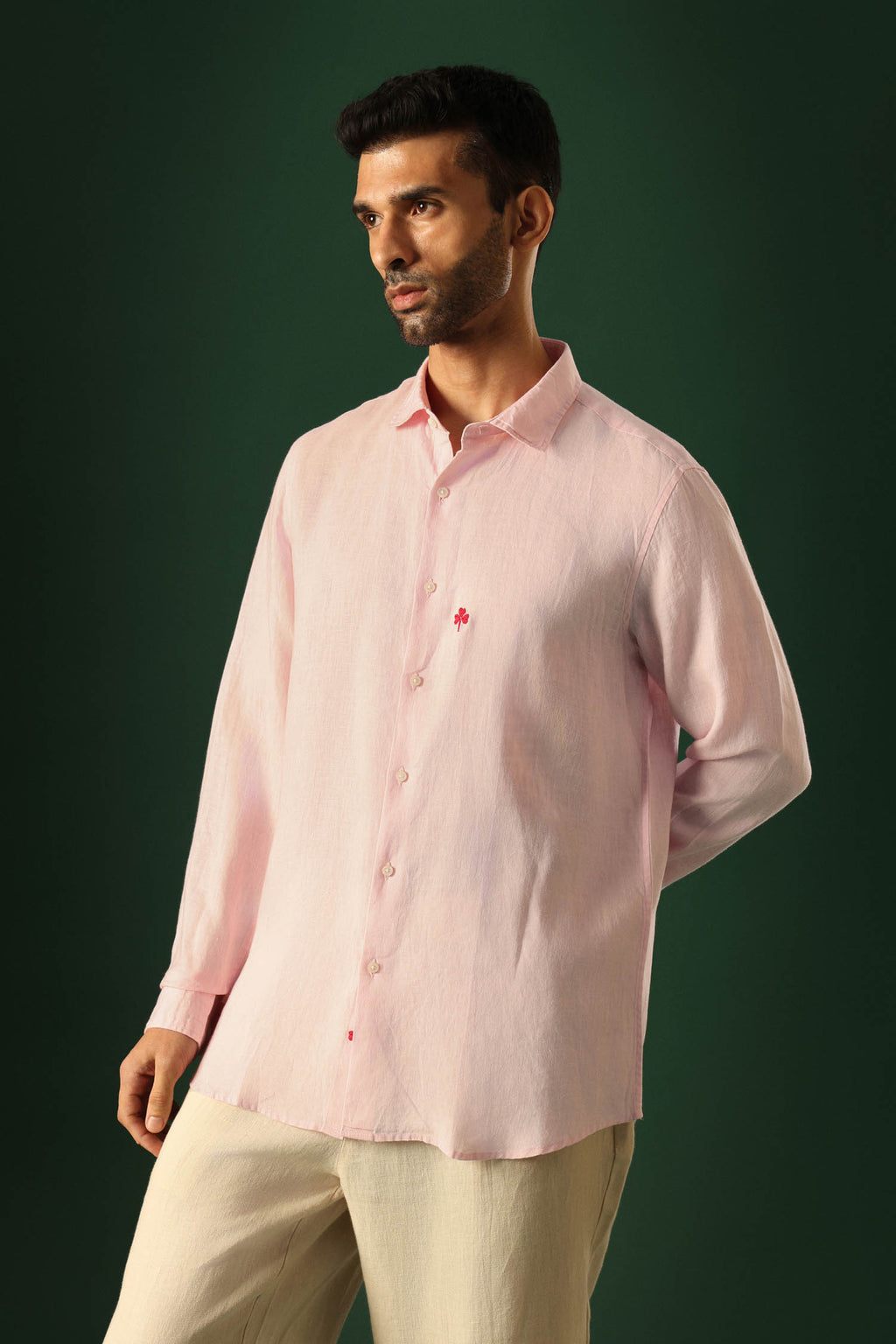 Leaf Irish Linen Shirt - Pink