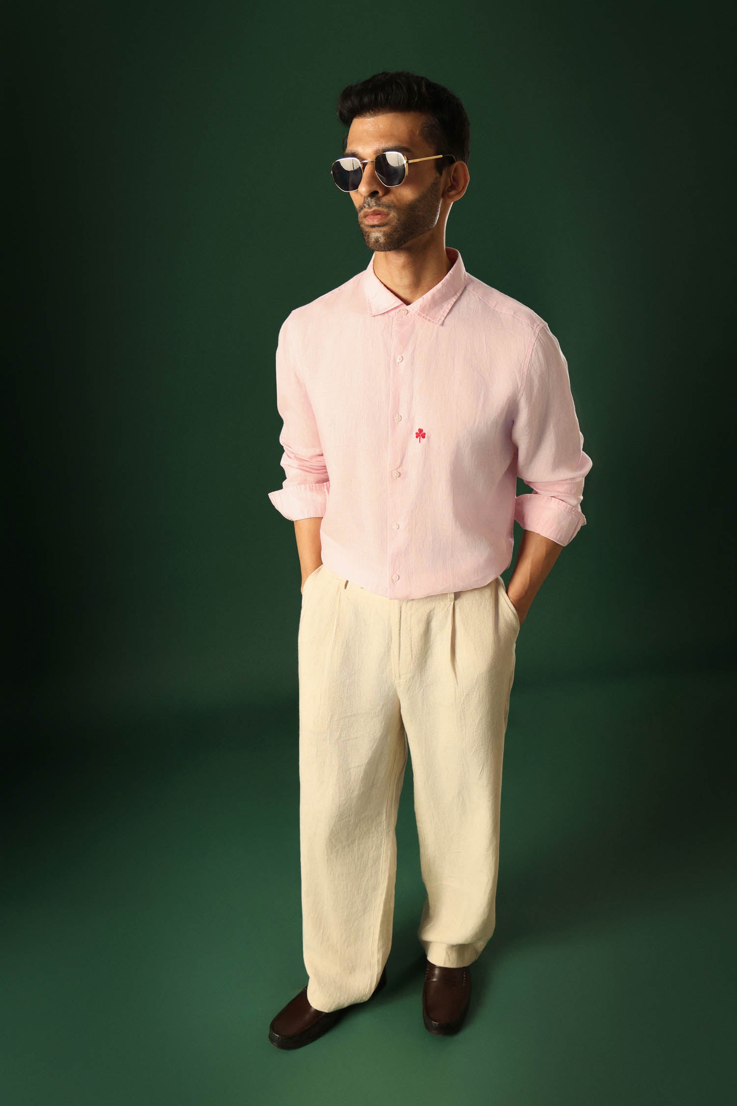 Leaf Irish Linen Shirt - Pink
