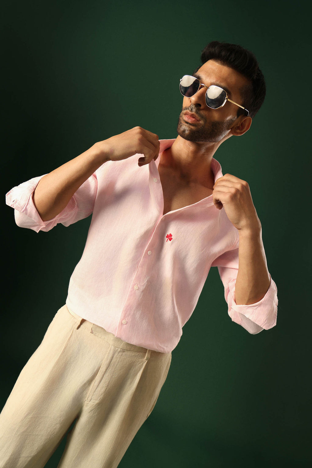 Leaf Irish Linen Shirt - Pink