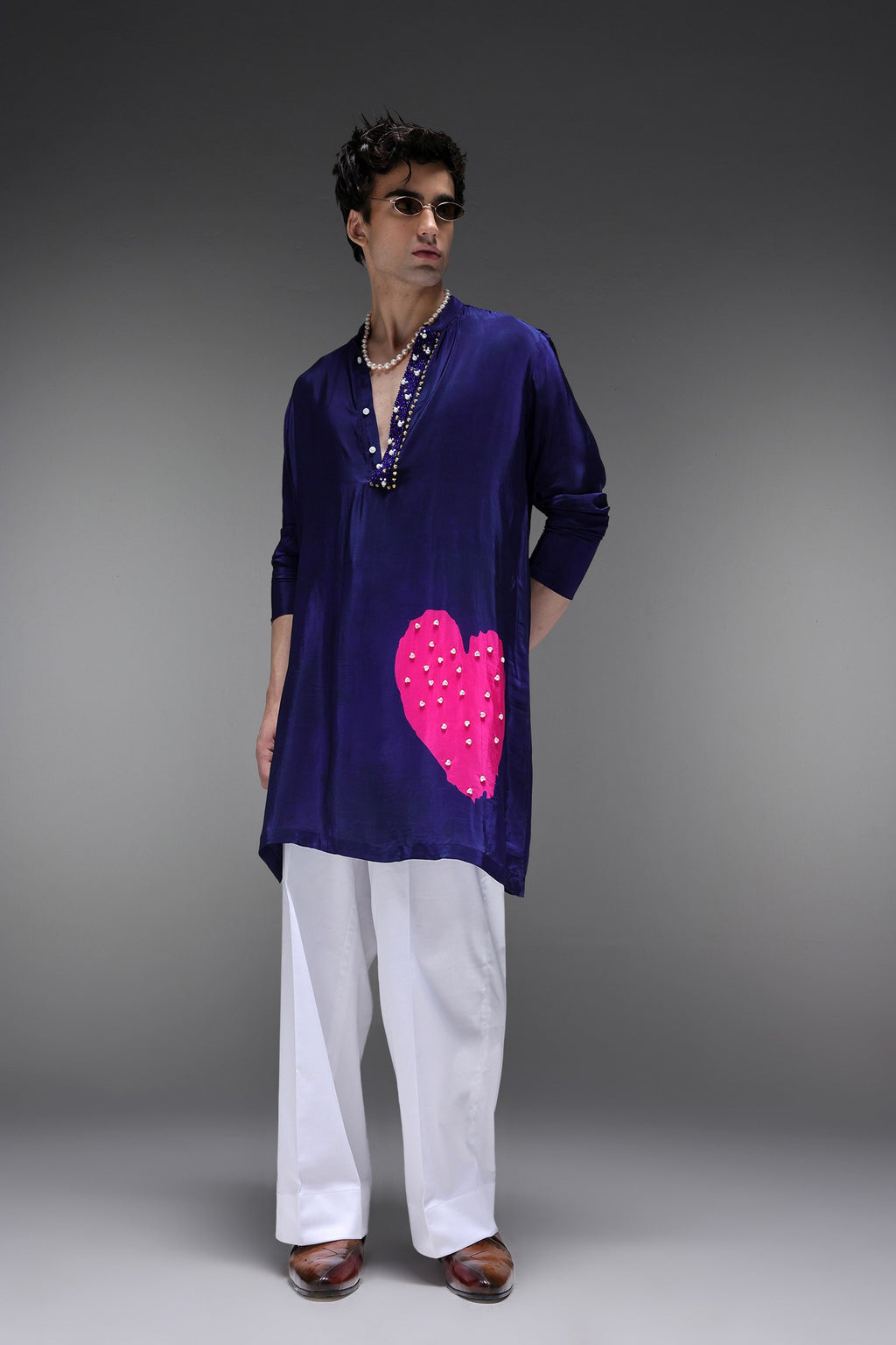Lovestone - Hand Embroidered Designer Kurta - Navy