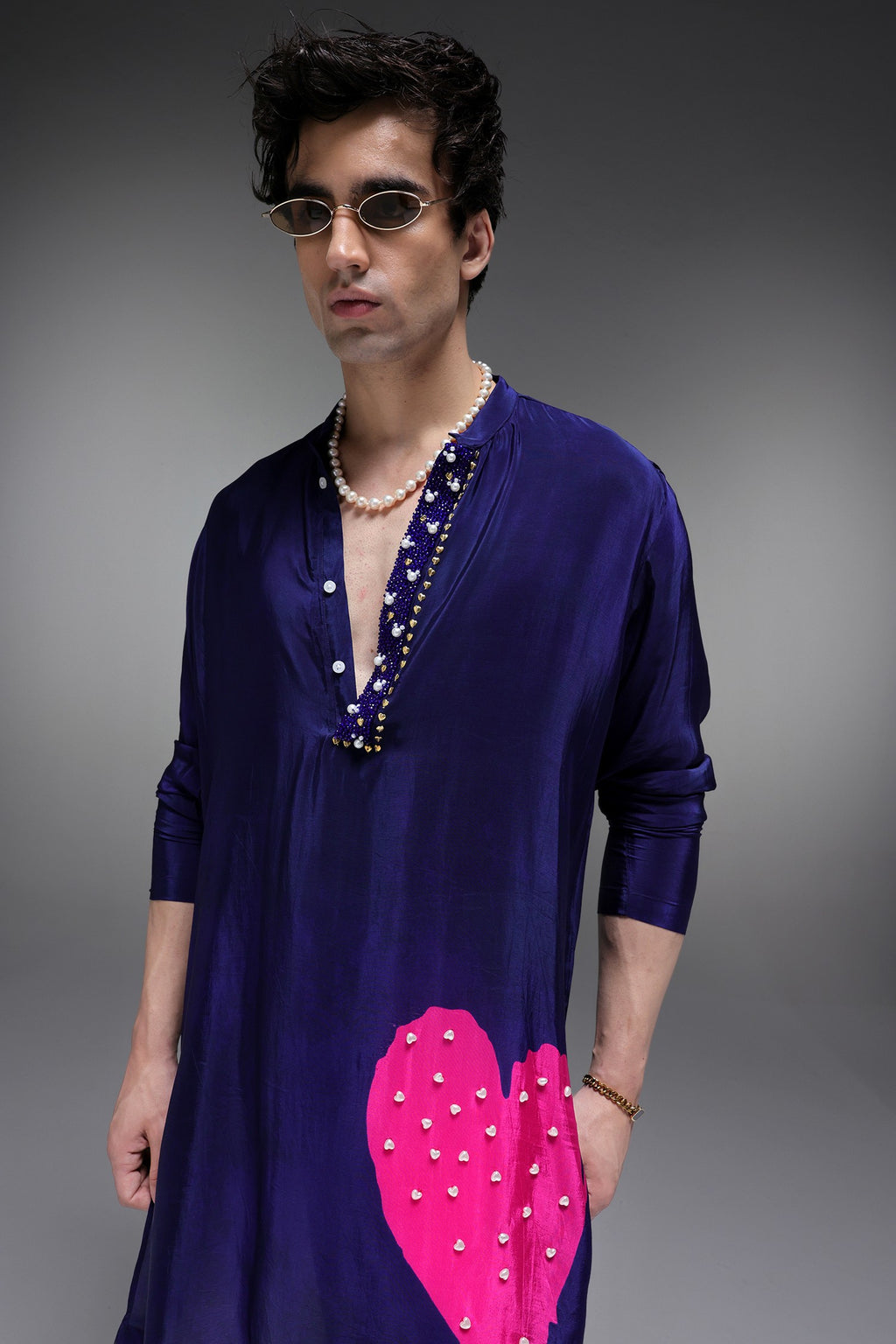 Lovestone - Hand Embroidered Designer Kurta - Navy