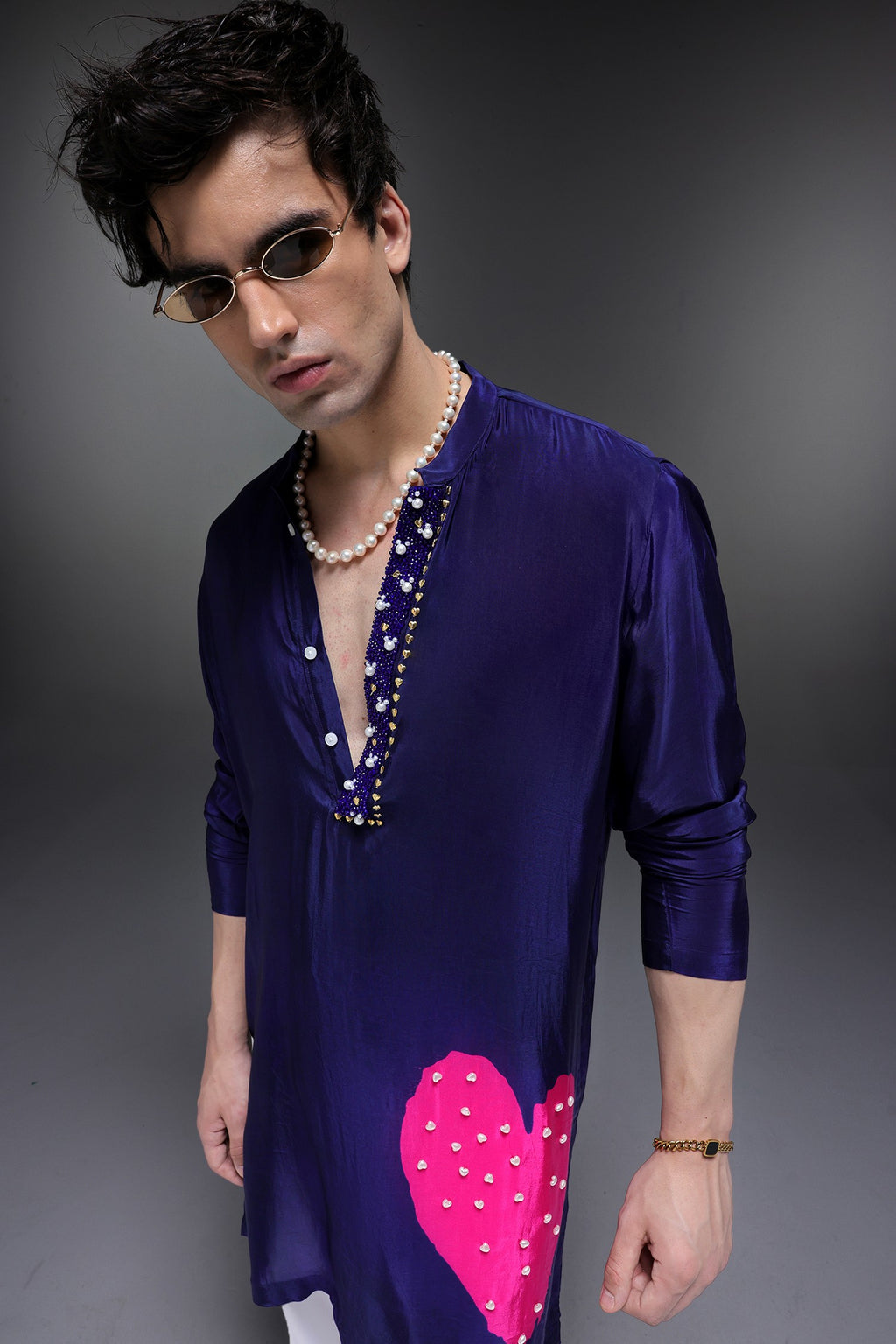 Lovestone - Hand Embroidered Designer Kurta - Navy