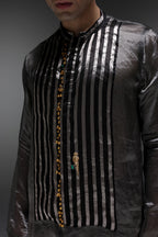 Lustre (Tissue) - Hand Embroidered Designer Kurta - Black