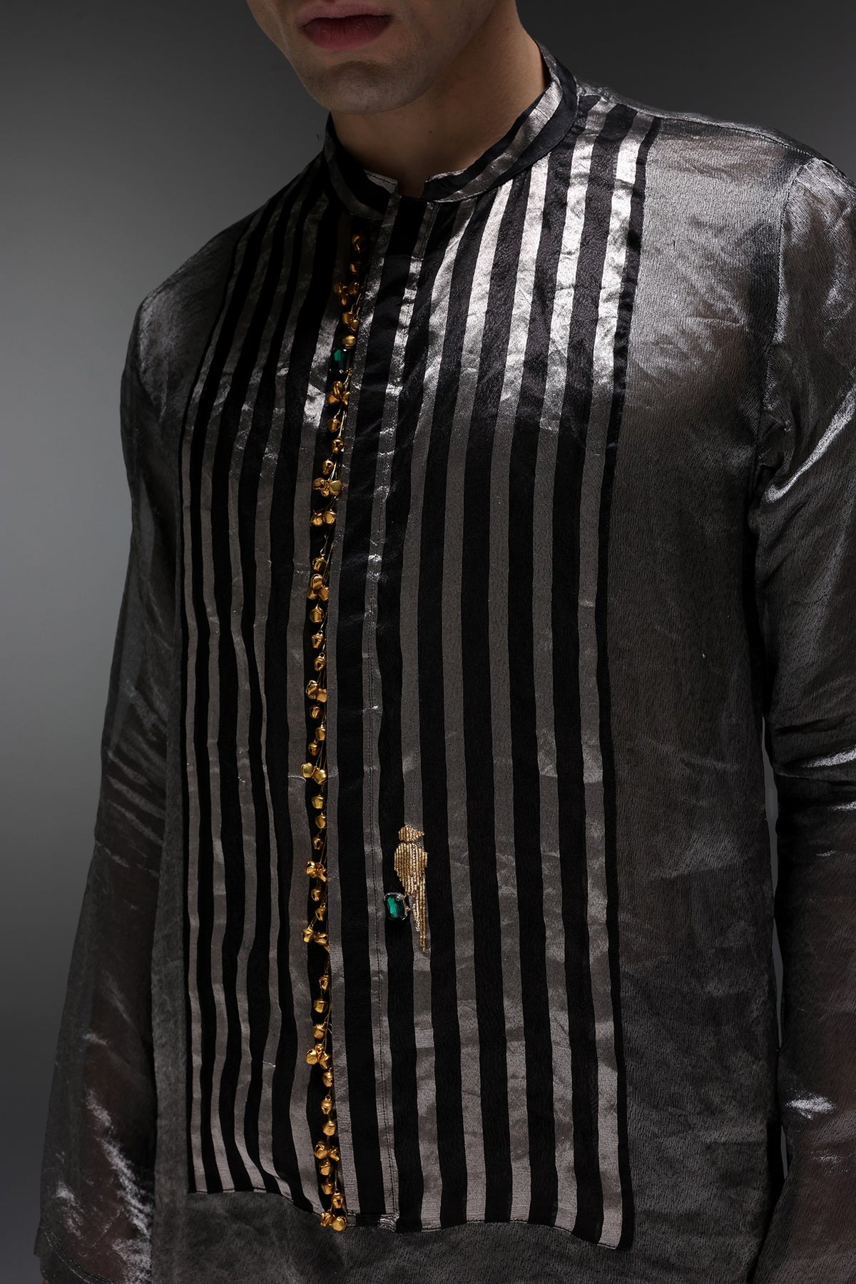 Lustre (Tissue) - Hand Embroidered Designer Kurta - Black
