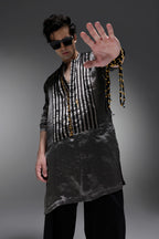 Lustre (Tissue) - Hand Embroidered Designer Kurta - Black