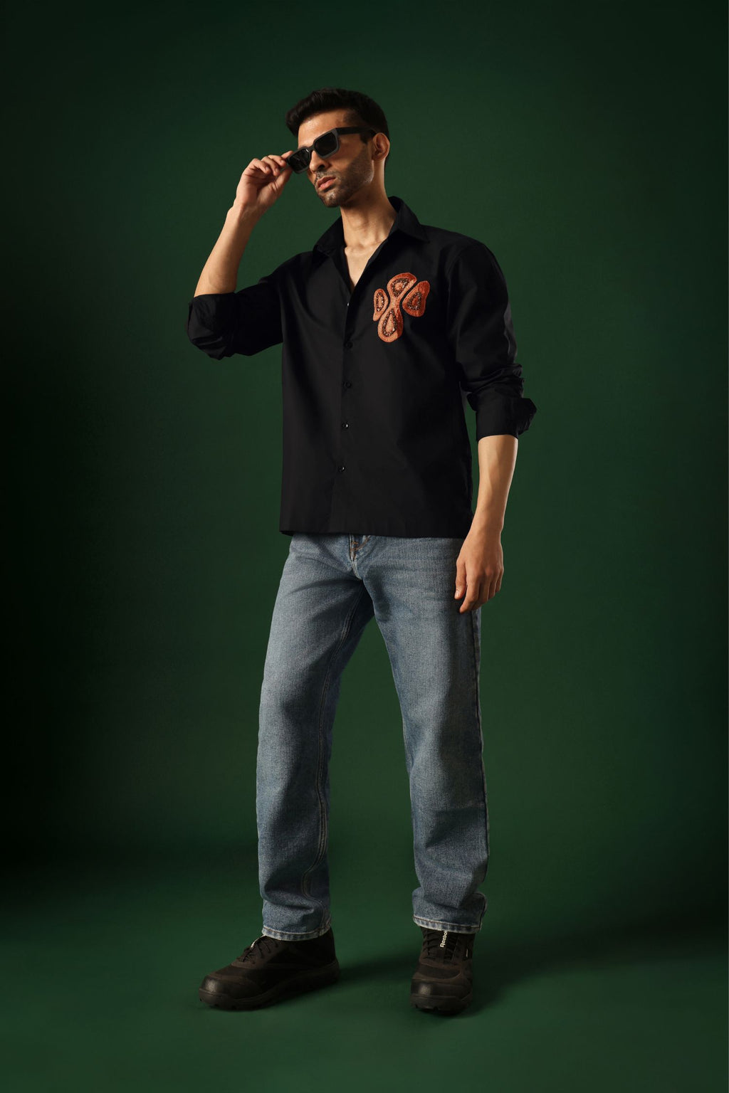 Orb - Hand Embroidered Designer Shirt - Black
