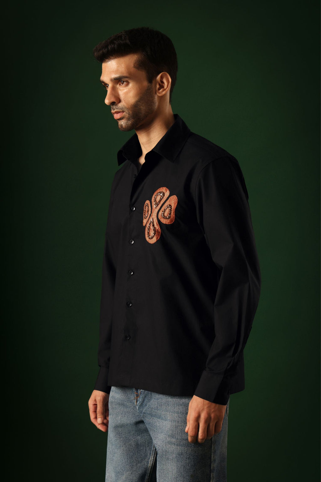 Orb - Hand Embroidered Designer Shirt - Black