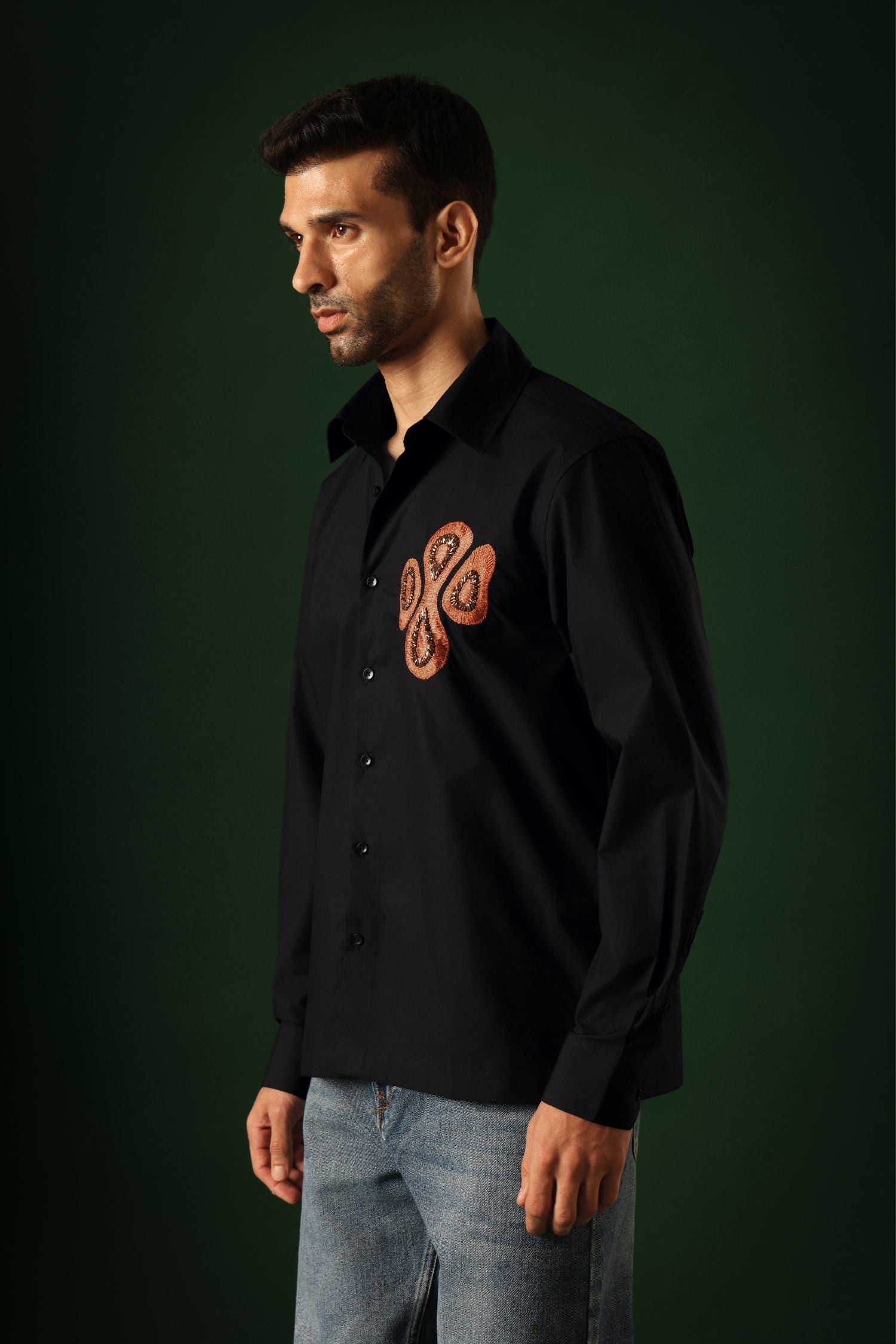 Orb - Hand Embroidered Designer Shirt - Black