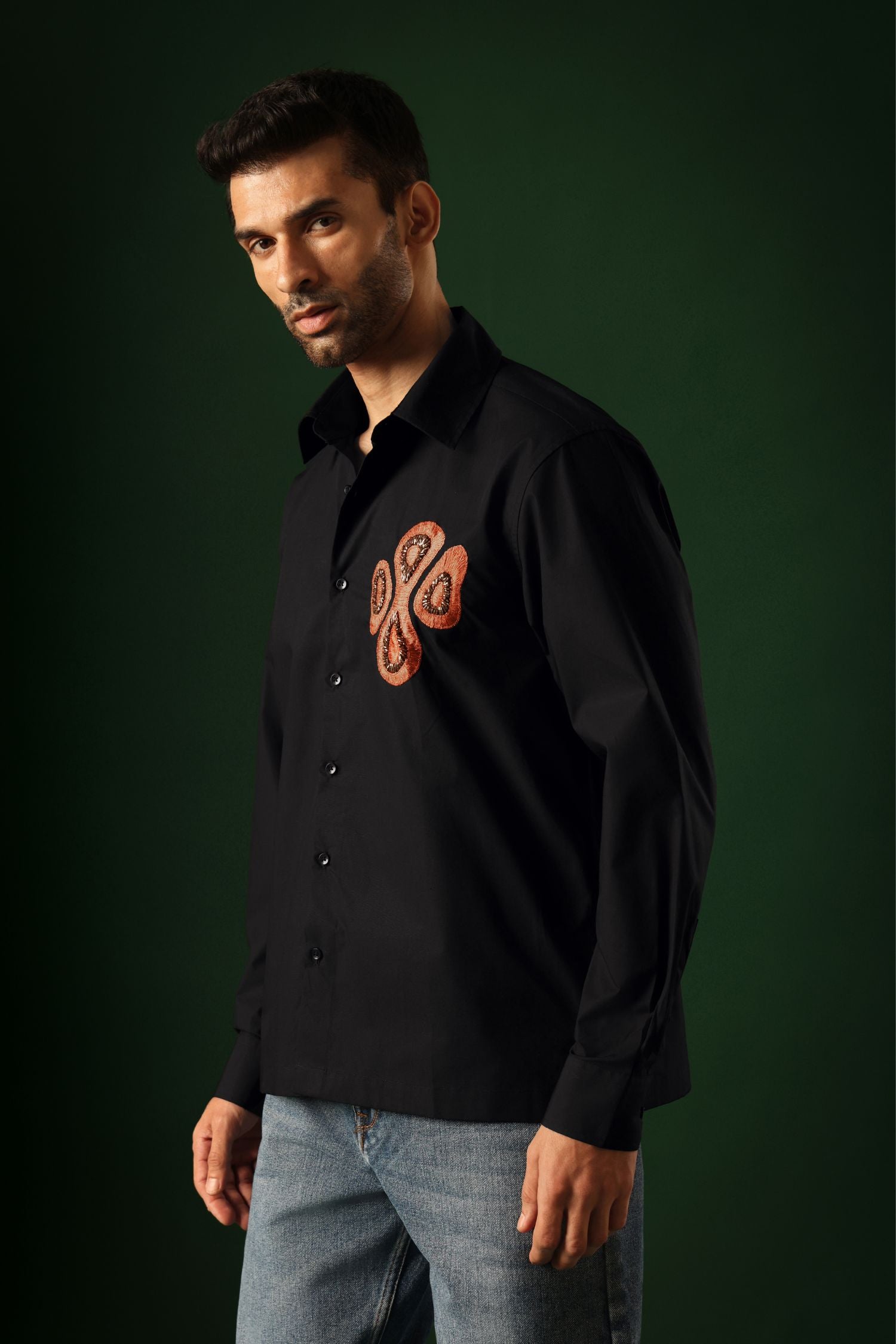 Orb - Hand Embroidered Designer Shirt - Black