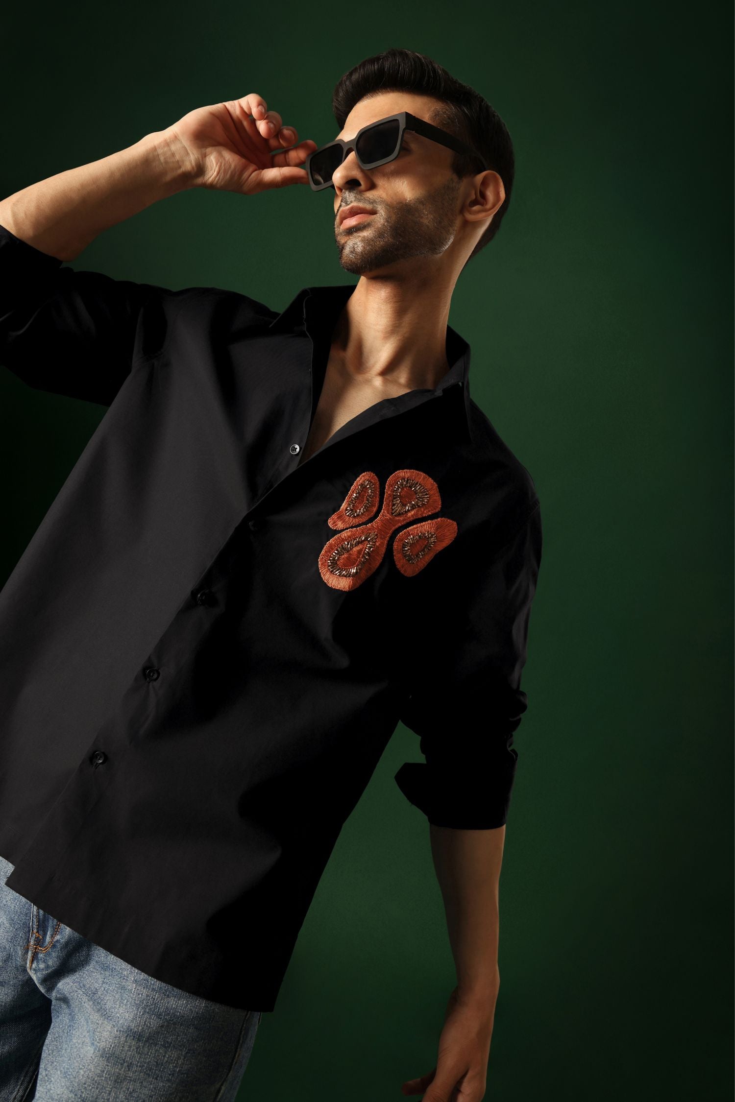 Orb - Hand Embroidered Designer Shirt - Black