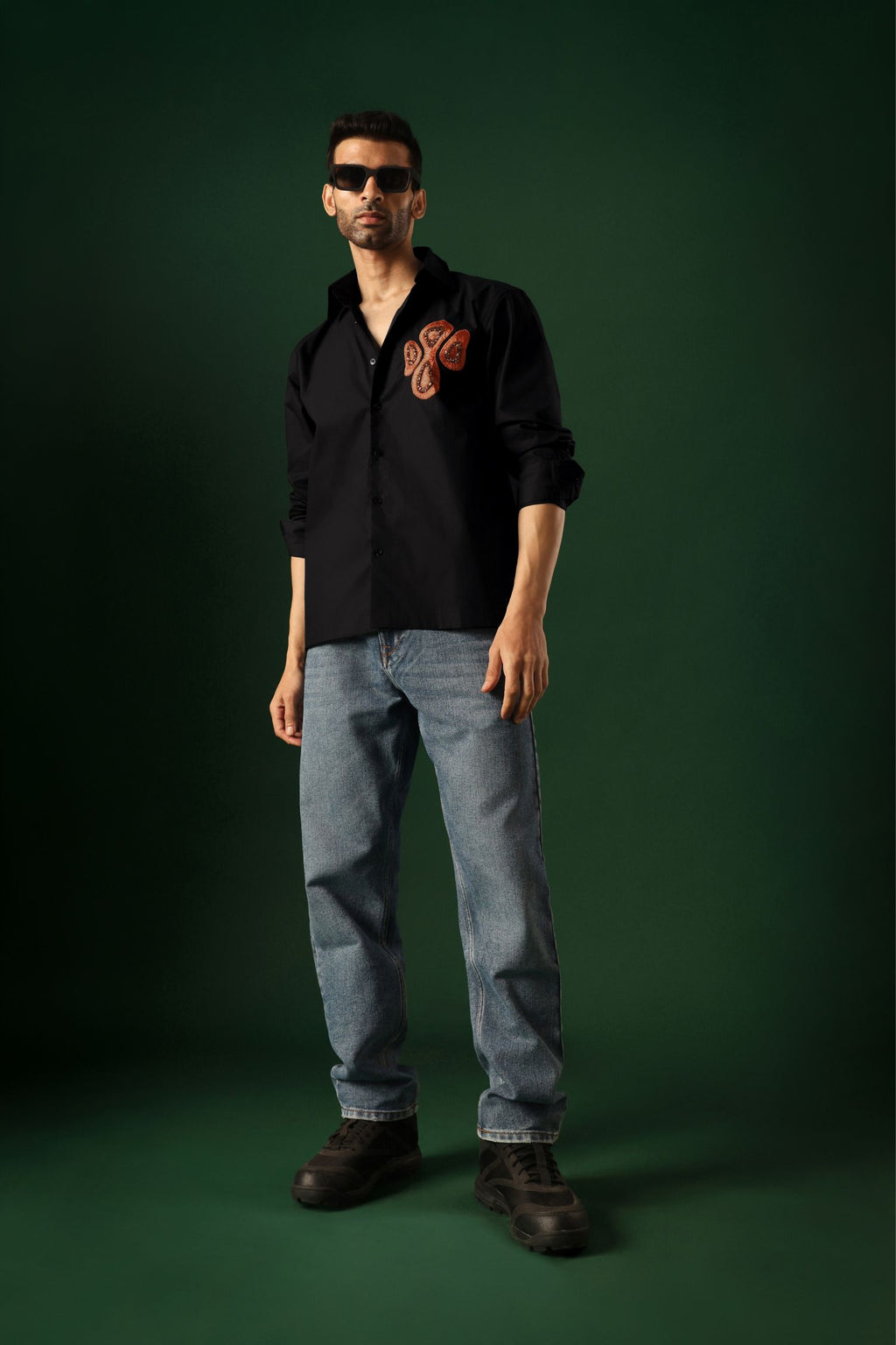Orb - Hand Embroidered Designer Shirt - Black