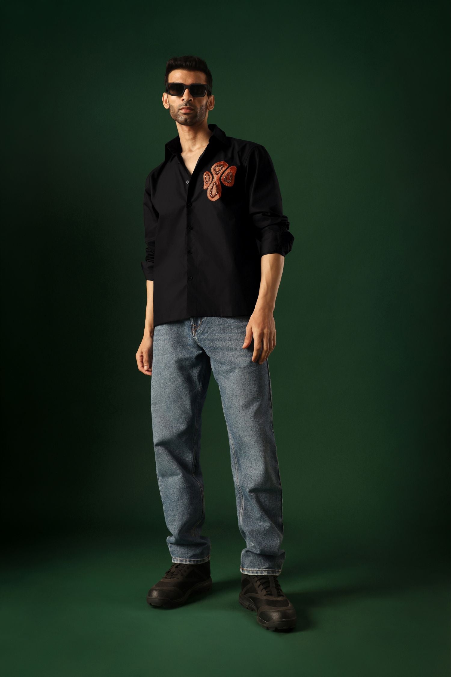 Orb - Hand Embroidered Designer Shirt - Black
