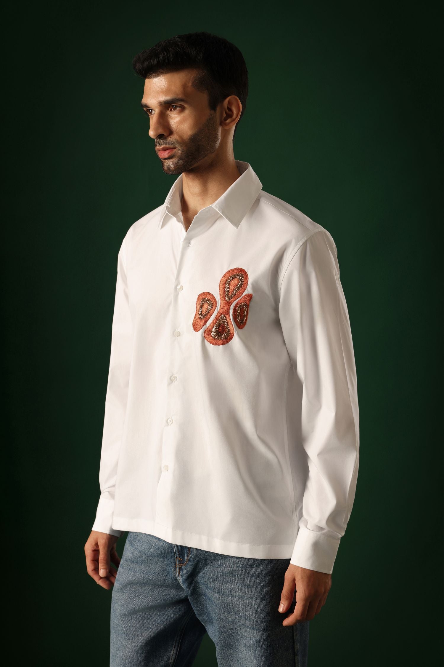 Orb - Hand Embroidered Designer Shirt - White