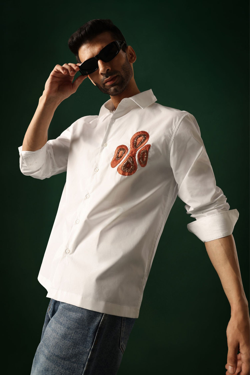 Orb - Hand Embroidered Designer Shirt - White