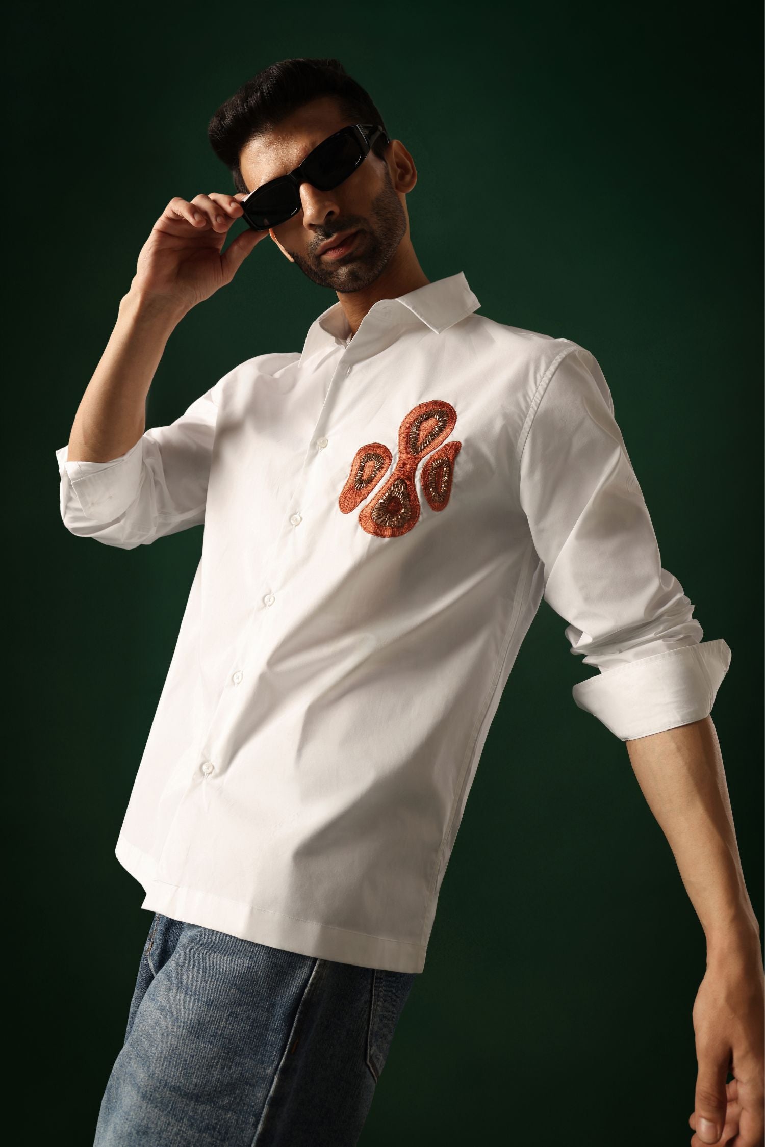 Orb - Hand Embroidered Designer Shirt - White