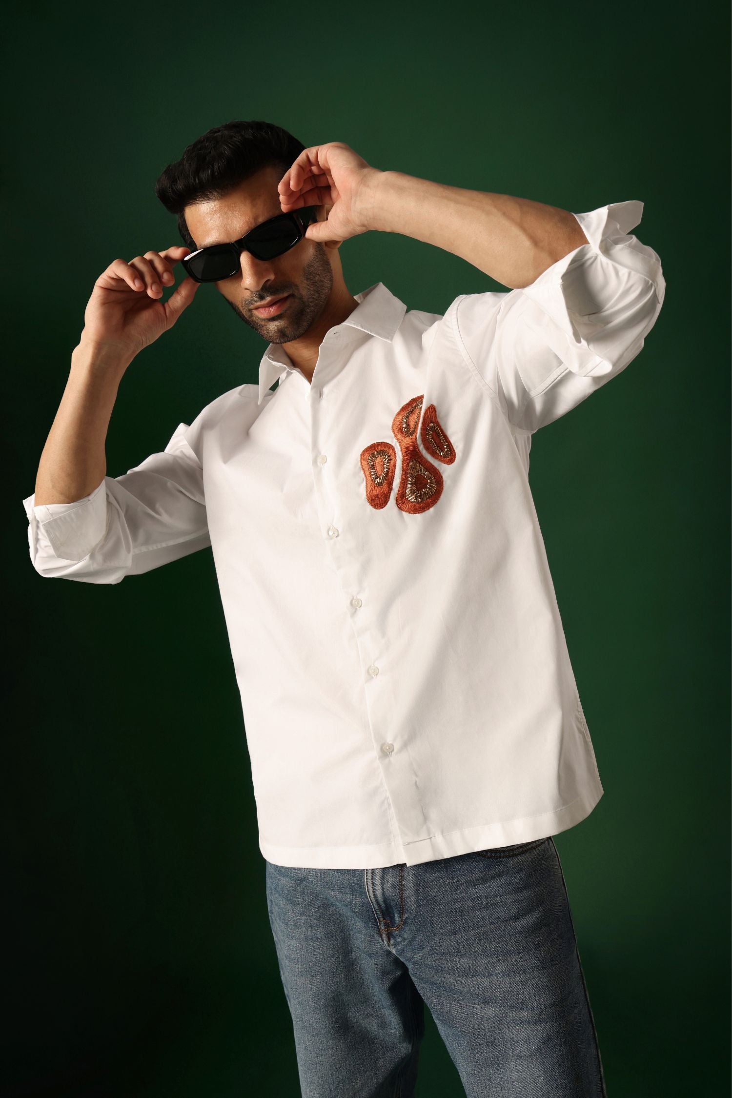 Orb - Hand Embroidered Designer Shirt - White
