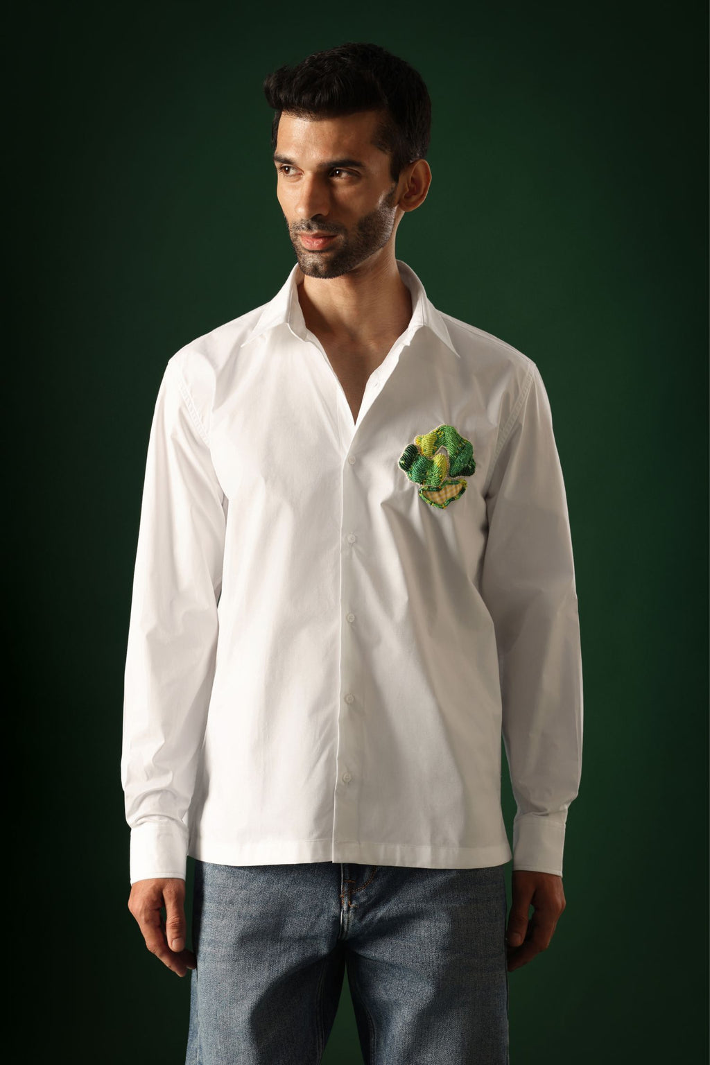 Pasture - Hand Embroidered Designer Shirt - White