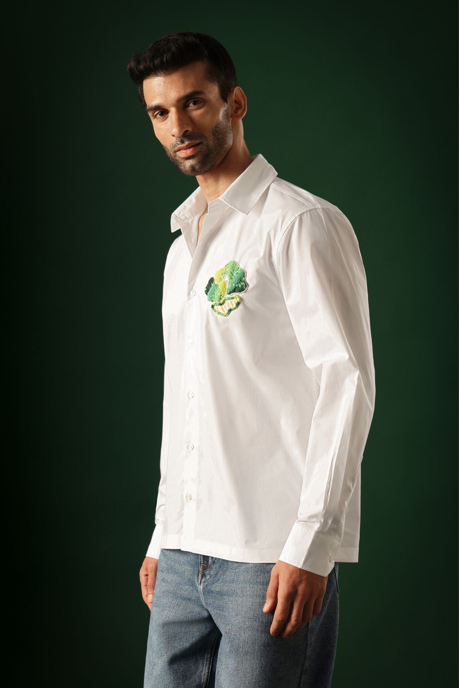 Pasture - Hand Embroidered Designer Shirt - White
